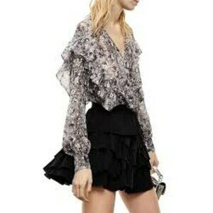 The Kooples Paris Women's Long Sleeve Button Down Floral Ruffle Blouse Size M